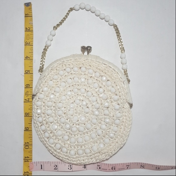 Vintage 60s Woven White Straw & Beaded Handbag by Marcus Brothers of Miami - Picture 9 of 16